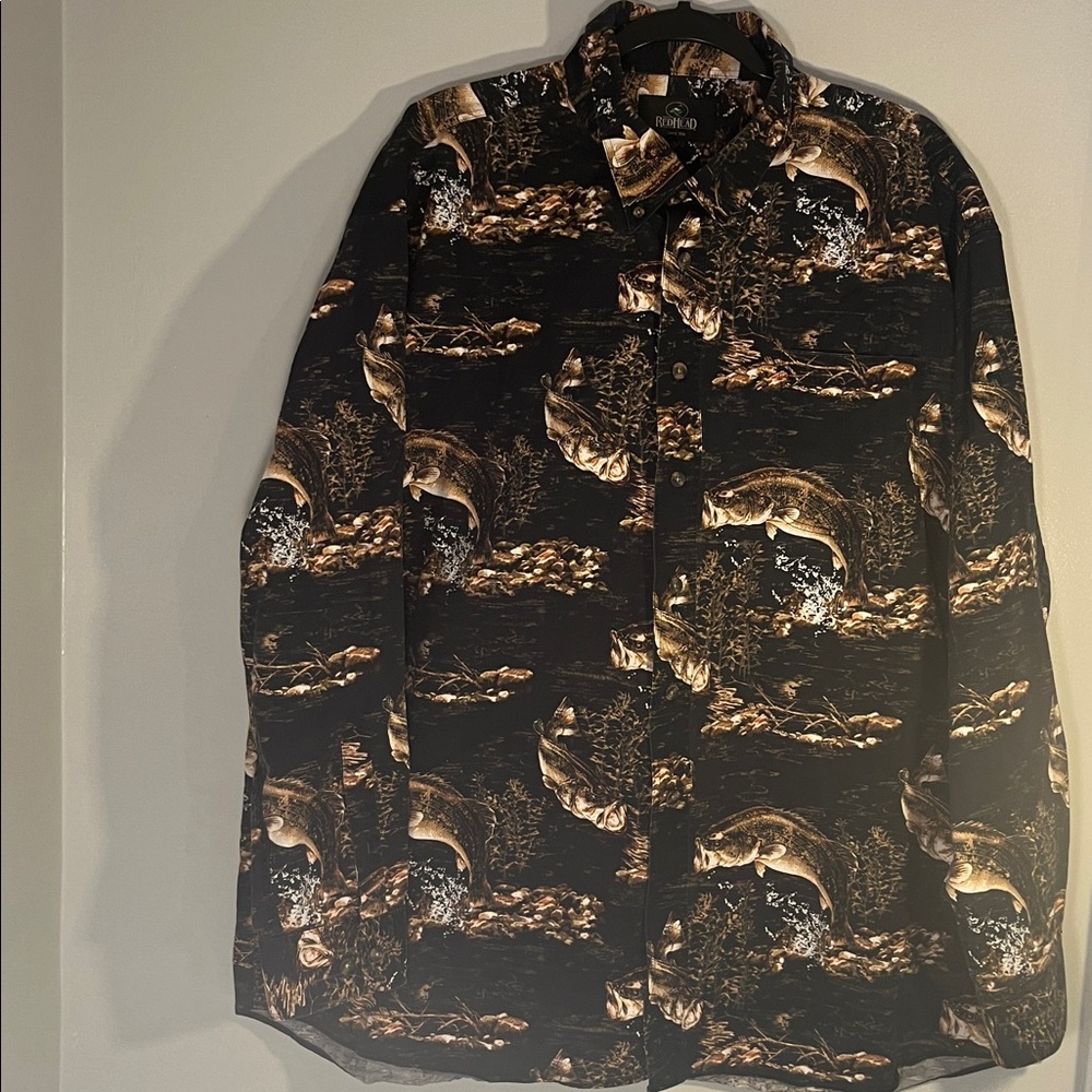 RedHead Black and Brown Fish Print Men’s Shirt. Nice and warm too. XXL